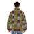 Puffer jacket with colorful geometric patterns inspired by the artwork of Alfred Jensen - men back