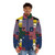 Puffer jacket featuring abstract geometric and cosmic art inspired by painter Alfred Jensen - men front