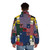 Puffer jacket featuring abstract geometric and cosmic art inspired by painter Alfred Jensen - men back