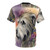 Whimsical watercolor illustration of an Irish Wolfhound on a t-shirt - Back