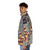 Alfred Jensen inspired geometric abstract puffer jacket with numerical symbolism and seascape imagery - men side left