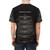 A detailed blueprint design of the iconic Boeing 747 aircraft printed on a black t-shirt. - men back