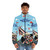 Padstow Cornwall May Day Oss Puffer Jacket featuring a colorful Cornish horse design - men front