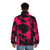 Stylish pink and black puffer jacket with abstract design, perfect for a bold, punk-inspired look - men back