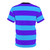 Photograph of a blue and purple striped t-shirt with a simple, linear design. - Back