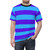 Photograph of a blue and purple striped t-shirt with a simple, linear design. - men front