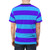 Photograph of a blue and purple striped t-shirt with a simple, linear design. - men back