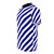 A blue and white diagonal striped t-shirt with a modern, graphic design - men left