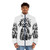 A cozy black and white puffer jacket featuring a cute dog-themed design, perfect for kids. - men front