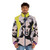 Colorful puffer jacket featuring an Alaska-inspired pop art design - men front