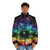 Person wearing a stylish puffer jacket exploring a surreal, galaxy-inspired landscape - men front