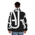 AJR logo puffer jacket with white background - men back