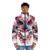 Vibrant Owl Puffer Jacket with Colorful Abstract Bird Art Design - men front