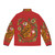 Tiger Folk Art Puffer Jacket with Decorative Wildlife Design - Back
