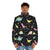Dinosaur puffer jacket with colorful prehistoric pattern - men front