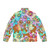 Tie dye puffer jacket featuring sun bonnets for country-inspired style - Back