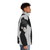 A model wearing a black and white puffer jacket in a realistic portrait - men side right