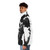 Afro Samurai themed puffer jacket with black and white design and Japanese inspired graphics - men side left
