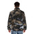 African wild dog fur puffer jacket with animal print design - men back