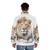 African lion wearing a puffer jacket with wildlife nature designs - men back