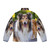 Diamond David Lee Roth inspired 80s puffer jacket with colorful feathers and retro design - Back