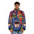 Diamond David Lee Roth inspired 80s puffer jacket with colorful feathers and retro design - men front
