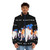 Retro-inspired puffer jacket with cartoon print design - men front