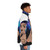 Model wearing Orions Sky Puffer Jacket in light blue with galaxy-inspired design - men side right