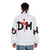 Depeche Mode 80s inspired puffer jacket with glitch and rose graphics - men back