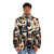 Abstract music puffer jacket featuring a wild drummer design - men front