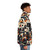 Abstract music puffer jacket featuring a wild drummer design - men side right