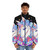 A vibrant puffer jacket adorned with a unicorn and other fantastical creatures - men front