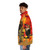 Woman wearing a puffer jacket with a hummingbird print design - men side left