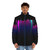Marvel Spider-Verse inspired "Never Sleeps" puffer jacket with superpower and superhero graphics - men front