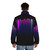 Marvel Spider-Verse inspired "Never Sleeps" puffer jacket with superpower and superhero graphics - men back