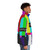 Retro analog puffer jacket with bold color block and striped design - men side right