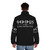 Oedipus puffer jacket, a legendary Greek king wearing a stylish and warm outerwear design. - men back