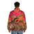 Colorful puffer jacket with retro futuristic, psychedelic collage design - men back