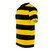 A high-quality all-over print t-shirt featuring a stylized bee pattern with black and yellow striped background. - men left