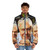 David Attenborough inspired watercolor puffer jacket with nature design - men front