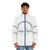 Outer Banks-inspired puffer jacket with beach and lighthouse design - men front