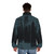 A stylish puffer jacket featuring a fox design against a moonlit forest background - men back