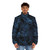 Dark indigo puffer jacket with tropical floral pattern - men front