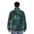 Dark green puffer jacket with palm leaves pattern - men back