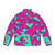 Teal and pink 90s inspired abstract geometric pattern puffer jacket - Back