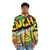 Colorful 90s nostalgia puffer jacket with retro digital art design - men front