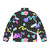 80s retro party grid design black background puffer jacket - Back
