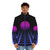 80s digital sunset aesthetic puffer jacket with glowing grid design - men front