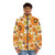 A vintage-inspired 70s puffer jacket with a colorful floral pattern - men front