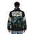 'Dance With The Dead' retro horror puffer jacket with synth wave and zombie inspired design - men back